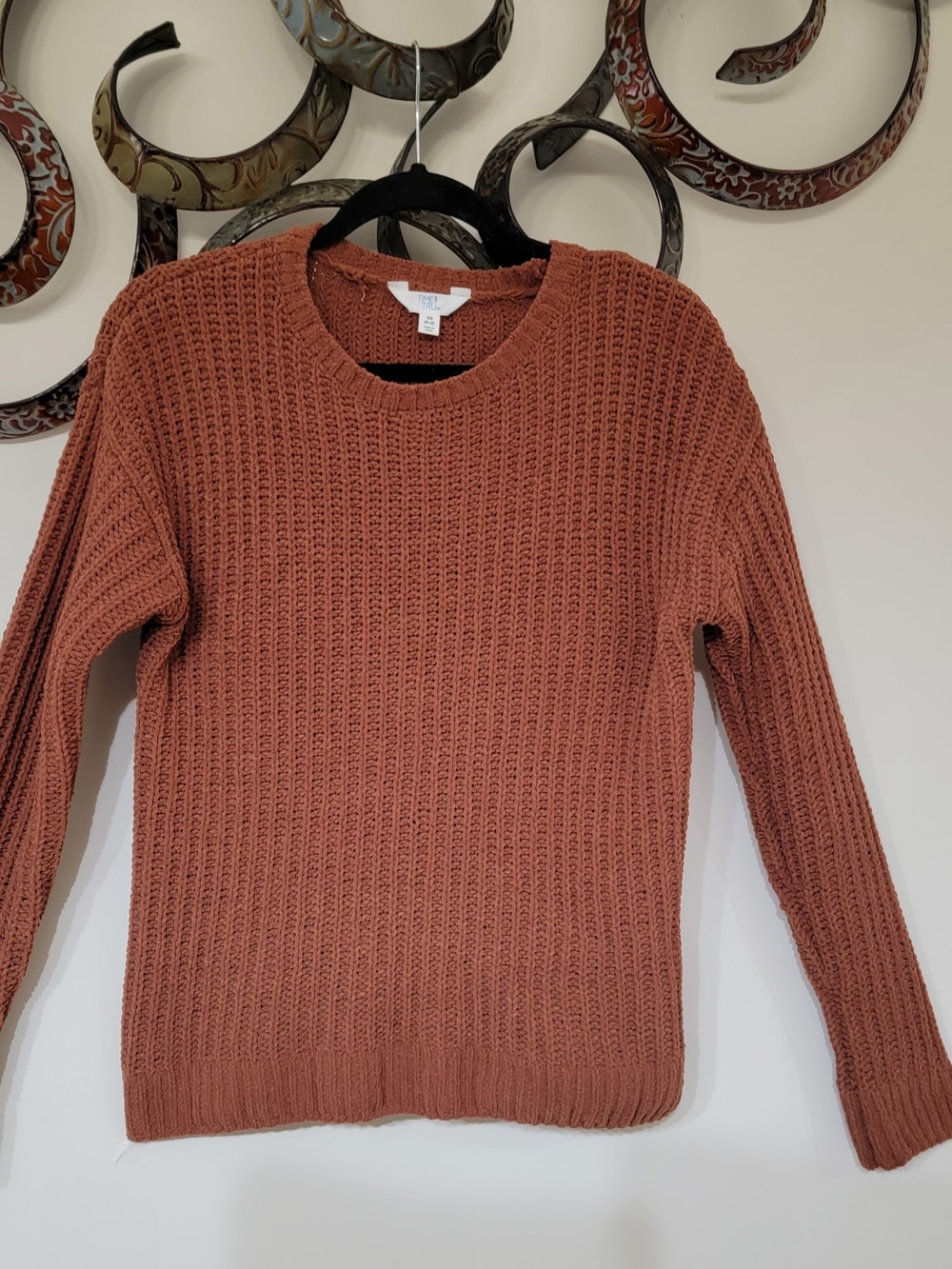 Time and Tru Chunky Crewneck Sweater in Rust